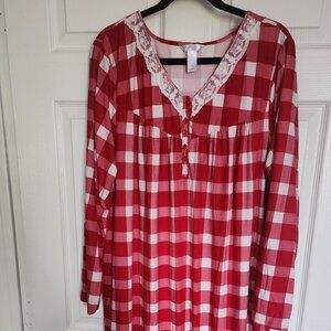 adonna sleepwear plaid red white gown XL
